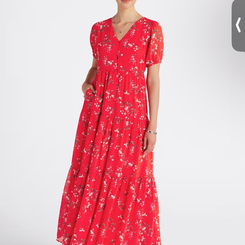 Floral Red Maxi Dress - M